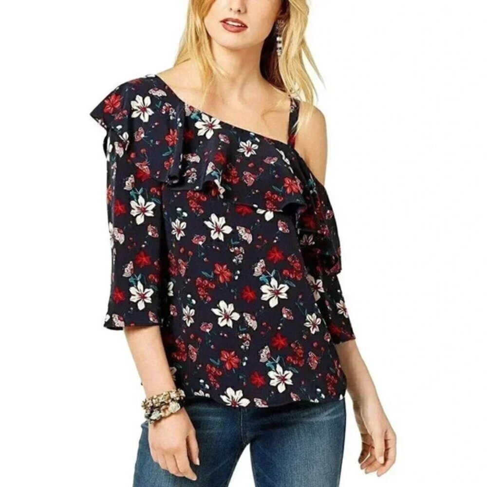Rachel Zoe Floral One Shoulder Blouse Nwt Small